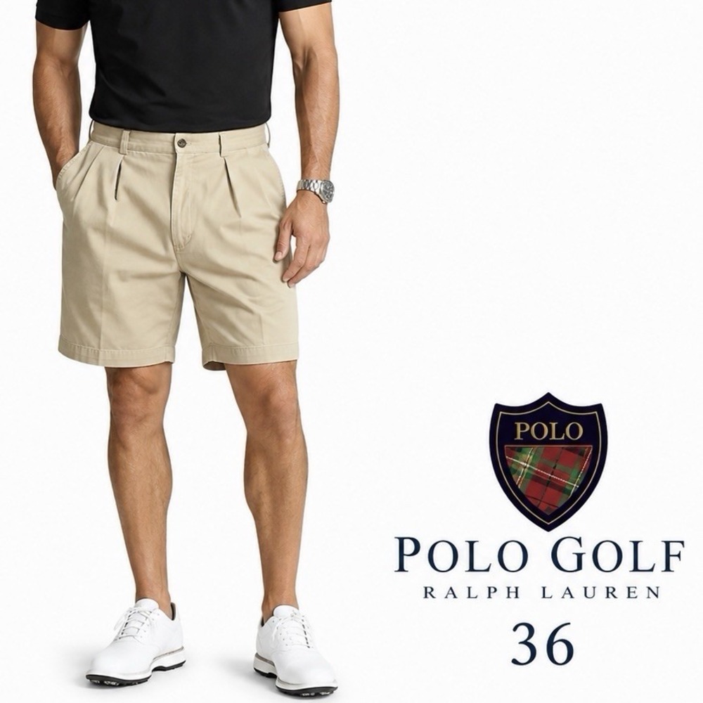 Polo Golf Ralph Lauren 8" Shorts Men's Size 36 Khaki Pleated Classic Golf Cotton
